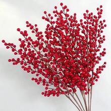 1 cái/2 cái/4 cái, Cành quả mọng đỏ nhân tạo 24 inch, Thân quả mọng xốp, Giáng sinh, Năm mới, Lễ hội mùa xuân Trang trí bình hoa tự làm tại nhà Cành quả mọng, Trang trí để bàn - Đỏ - Xem 2
