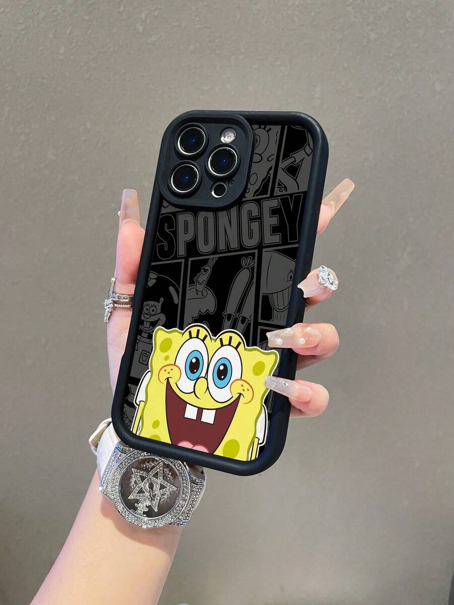 1pc Creative Spongebob Letter Background Patchwork Painted Pattern Shockproof Phone Case Cover Suitable Compatible With Samsung/Apple 17/16/15/14/13/12/11 Pro Max/12 Pro/14 Plus And Other Models - Multicolor - View 1