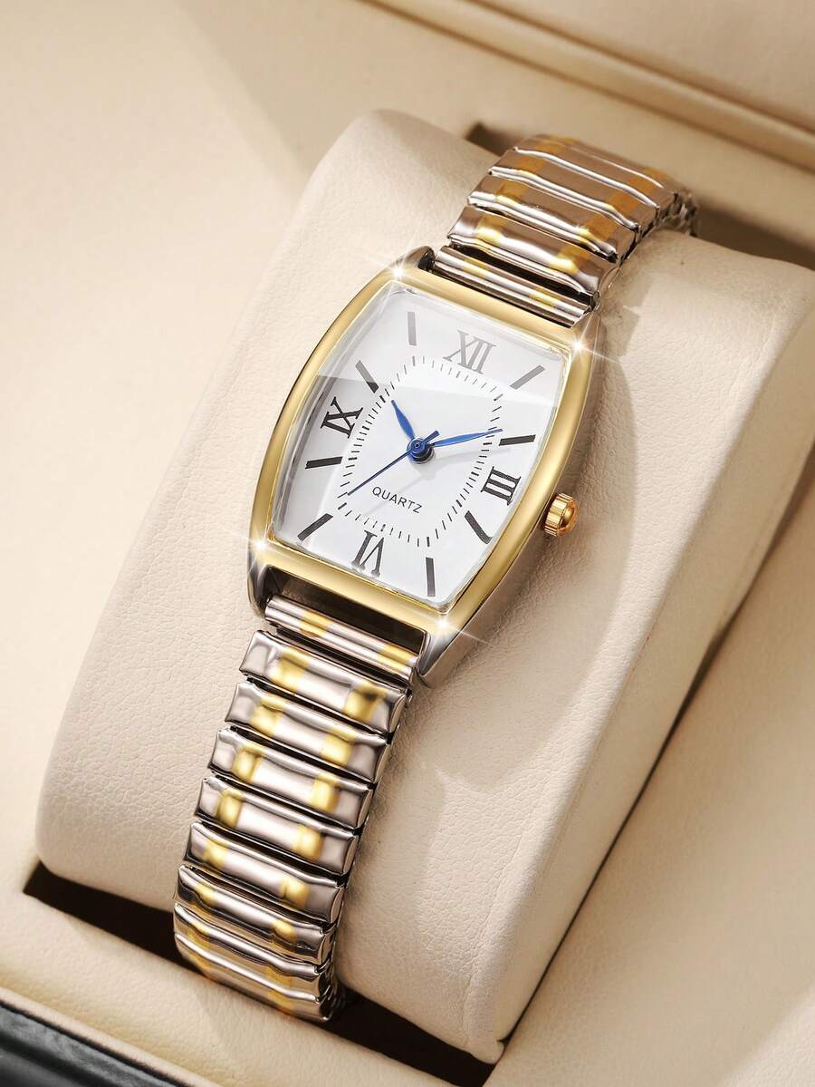 1pc Women's Gift Watch With Elastic Band, Barrel-Shaped Roman Numeral Dial, Fashion Casual Quartz Wristwatch (1pc/Set), Watch Box Not Included - Multicolor - View 1