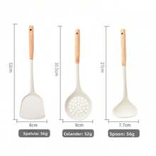 New Silicone Spatula Set, Non-Stick Cookware Utensils, Heat Resistant Long Handle Spatula & Skimmer - Oak Wood Centerpiece Silicone Three-piece Set (black) - View 4