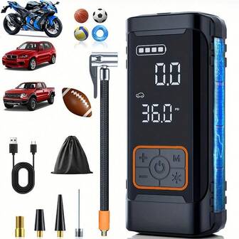 Inflador de neumáticos portátil de 150 PSI, compresor de aire inalámbrico para neumáticos de automóvil - Accesorios para automóvil, bomba de neumáticos de mano con manómetro digital y luz LED, batería de iones de litio de 11.1V 1500mAh, bomba de aire inteligente para automóviles/motocicletas/bicicletas/baloncesto