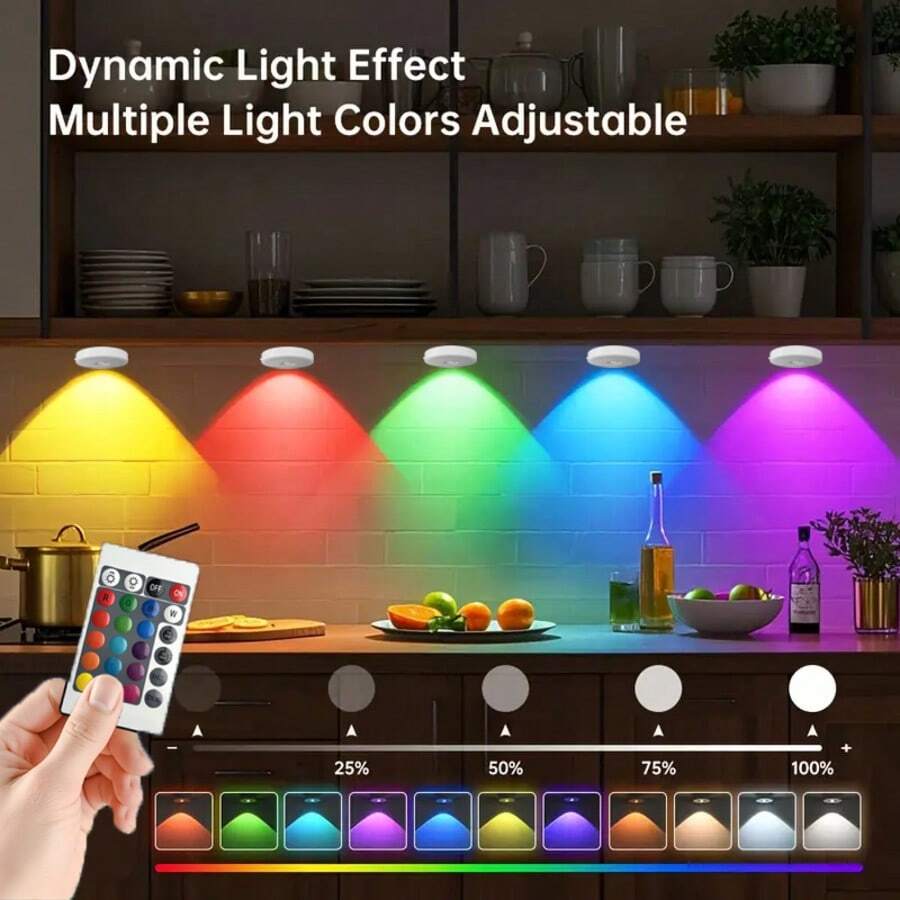 1个/3个/6个 RGB LED橱柜灯，遥控夜灯，多色可调，USB充电，橱柜灯，夜灯，炉灶灯，装饰灯，卧室，客厅，变色橱柜/架子/展示灯（250mAh） - USB+遙控 - 查看 1