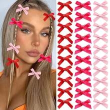 30Pcs Hot Pink Hair Bows Cute Bows Hair Valentines Small Silk Satin Hair Ribbons Girls Sweet Bow Hair Clips Non Slip Bowknot Hair Barrettes Hair Accessories Women Teens Girlsvalentine's Day MQQ3 - 綠色 - 查看 3