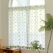 1片波西米亚风彩色绒球薄纱窗帘，法式蕾丝花边，适用于厨房、浴室、卧室、入户门、家居装饰，杆袋式设计，安装简便。 - 彩色 - 查看 2