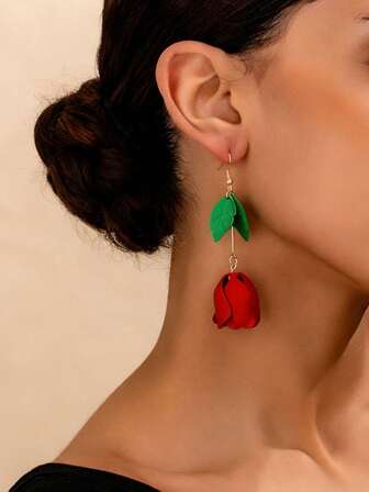 1 Pair Elegant Rose Flower Pendant Earrings, Fashionable Jewelry Gift For Women, Suitable For Valentine's Day, Party, Date, Daily Wear