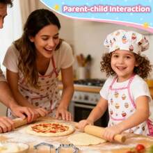 WSXC 2 Pcs Kid Apron And Chef Hat Set Adjustable S Cooking Baking Outfit Pretend Play Dress Up Costume For Toddlers 3-8 Birthday Xmas Gift White - như hình ảnh - Xem 6
