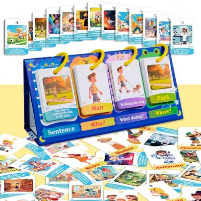 Tarjetas de aprendizaje de construcción de oraciones | Juego de 80 tarjetas de preguntas QUÉ, QUIÉN, DÓNDE | Materiales de aprendizaje para terapia del habla y autismo | Recursos para maestros de ESL para niños