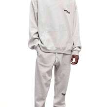 Essentials Hoodie 'Light Oatmeal'winter Clothes Women Loose Drop Shoulder Hooded Sweatshirt, Vintage Flocking Craftsmanship Combined With Modern Breathable Technology, Warm Cotton Flocking, Loose Urban Functional Wear, High-End Cotton For Urban Street Style, Loose Silhouette Gender-Neutral Design, Mixed-Color Cotton For Low-Profile, Preferred Choice For Cafes And Hiking.Fall Halloween Sweater - Màu Xám nhạt - Xem 8