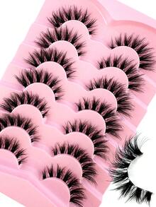 7 pares de pestañas esponjosas con efecto de ojos de gato, pestañas postizas rizadas y suaves con banda transparente que parecen extensiones - Pestañas Cruzadas - Ver 4