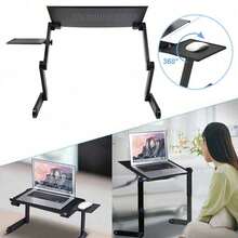360° Rotation Folding Laptop Desk Portable Table Bed Adjustable Computer Stand Foldable Heat Dissipation Tray 42X26cm - Black - View 2