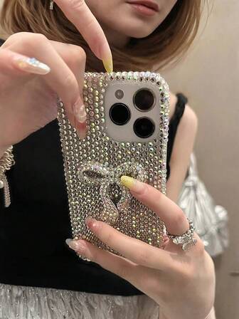 Luxury Rhinestone Bow Phone Case Compatible With IPhone 17 Pro Max/ 17 Pro/ 14, 15 Pro Max/ 15 Pro/ 15/ 16 Pro Max/ 16 Pro/ 16, New 13, Elegant 11/12 For Women