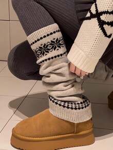 1 Pair Japanese Style Leg Warmers, Women's Thick Snowflake Knit Leg Warmers, Versatile For Autumn/Winter