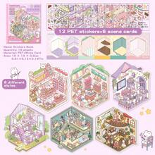 3D立体贴纸书，6个场景，12种材料，小动物日常生活 - 微景观，成人DIY场景贴纸，剪贴簿，DIY娱乐贴纸，圣诞节，朋友聚会礼物，剪贴簿用品，趣味贴纸，笔记本电脑贴纸，Kindle手机贴纸 - 彩色 - 查看 5