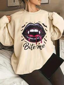 Long Sleeve Tops Women Halloween - Printed Crew Neck Sweatshirt - Casual Daily - Loose And Comfortable - Women's Clothing - Autumn Winter - Plus Size Loose And Comfortable Long Sleeve Tops Women - 黑色 - 查看 5