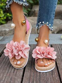 Sandale de plajă cu imprimeu floral pentru femei, stil boem dulce, versatile pentru vacanțe la plajă, talpă moale antiderapantă - Roz - Vizualizare 5