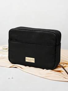 Gucci Black Double-Layer Cosmetic Bag, Multi-Compartment, Travel Makeup Organizer, Spacious Storage, Zipper Closure, Durable Travel Case - Black - View 4