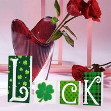 4 Pcs Valentine's Day Irish Festival Ornaments Romantic Wooden Letter Shamrock Decorated Rustic Tabletop Decoration For Home Table - Green - View 5