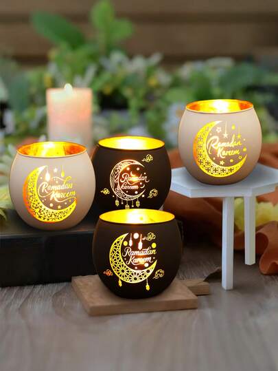 2pcs Vintage Glass Ramadan Candle Holders, Islamic Style Black Gold/Platinum Moon & Star Design Candle Stands, Suitable For Ramadan Table Decor, No Power Or Battery Needed, Ramadan Blessing (Candles Not Included), Eid Al-Fitr Home Decor, Eid Al-Fitr Cabinet Living Room Decor, Eid Al-Fitr Gift, Ramadan Blessing Decor, Ramadan Lantern, Ramadan Lighting, Ramadan Supplies, Ramadan Blessing, Ramadan Prayer, New Year Decor