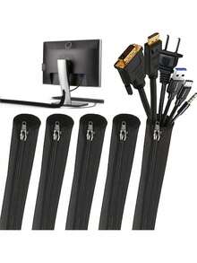 1/2/4pcs Durable Cable Management Sleeve, Cord Organizer System With Zipper For TV Computer Office Home Entertainment Flexible Cable Sleeve Wrap Cover Wire Hider System, Lightweight And Portable, Dust Resistant, Cord Protector - Multicolor - View 8