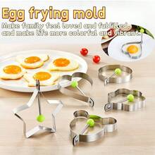 5pcs Metal Egg Mold Set With Heart, Star, Circle, Plum Blossom & Mouse Shapes, Silver - Foldable PP Handle, Rapid Heat Transfer For Cute Kids Breakfast - Silver - View 5