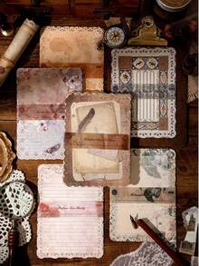 Bộ sưu tập Vintage Romantic Secret, họa tiết kẻ caro ren, viền kẻ caro, hoa văn, các yếu tố trang trí, có thể viết, khổ lớn, chất liệu giấy dày nhưng nhẹ, giấy Bullet Journal chủ đề biển mặn cổ điển, trang trí phía dưới, kiểu cắt dán. - Nhiều màu - Xem 2