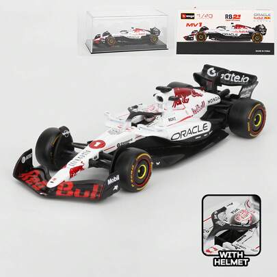 Burago Nuevo modelo de auto de Fórmula 1 a escala 1/43 (versión premium) Red Bull Racing RB20 2025 #1 Max Verstappen #11 Sergio Pérez con casco, auto de Fórmula Uno F1 de fundición con vitrina de acrílico, regalo de cumpleaños, vacaciones y decoración