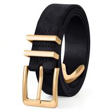 1pc Plus Size Women's Shiny Gold Buckle PU Leather Belt, Suitable For Jeans, Pants, Dresses In Multiple Occasions - Black - View 12