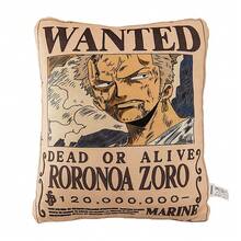 Miniso One Piece Classic Wanted Poster 16-Inch Pillow, Cartoon Anime Characters Zoro,Linen Cotton Material, Skin-Friendly, Sofa Bedroom Cushion For Home, Multifunctional Decorative Pillow For Stress Relief(1 PC)