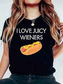 Women's Round Neck-Shirt - Women's Short Sleeve Round Neck-Shirt - Spring/Summer Casual Short Sleeve Round Neck Top, Washable, Non-Transparent Fabric, Suitable Everyday Casual Wear - In Stock (Non-Customized) - Women's Clothing Suitable Daily Wear, Vacations, And Parties - 黑色 - 查看 1