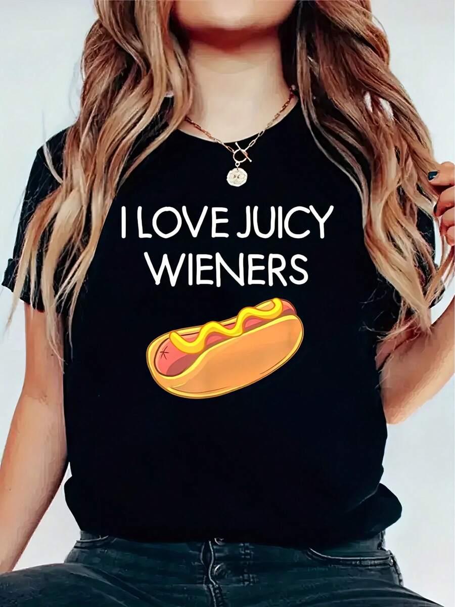 Women's Round Neck-Shirt - Women's Short Sleeve Round Neck-Shirt - Spring/Summer Casual Short Sleeve Round Neck Top, Washable, Non-Transparent Fabric, Suitable Everyday Casual Wear - In Stock (Non-Customized) - Women's Clothing Suitable Daily Wear, Vacations, And Parties - 黑色 - 查看 1
