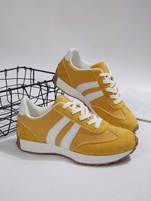 Chaussures de mode multifonctionnelles pour femmes, chaussures de sport décontractées à lacets, bout rond, semelle en caoutchouc antidérapante, coloris jaune et beige, s'assortissant à une tenue décontractée, tailles 36-43 - Jaune citron - Voir 7