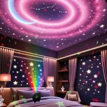 1个3D旋转星月投影灯，可调节颜色，节日派对装饰氛围灯，适合作为圣诞节、情人节礼物送给朋友、同学、同事，以及户外卧室生日礼物。 - 彩色光 - 查看 3