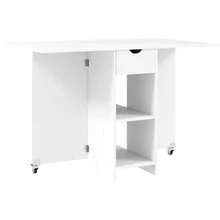 HOMCOM Folding Dining Table, Mobile Kitchen Table For 2 To 4 People With Open Shelves, 1 Drawer, Ideal Folding Table For Small Spaces, Dining Room 114.5 X 70 X 75 Cm, White