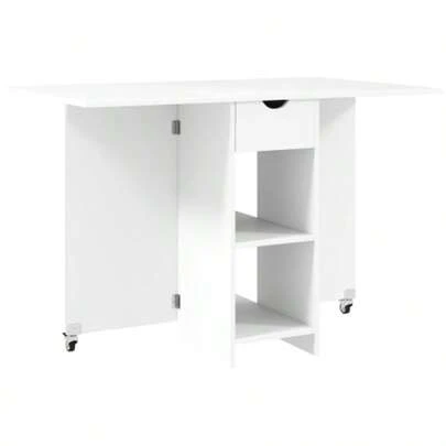 HOMCOM hopfällbart matbord, mobilt köksbord för 2 till 4 personer med öppna hyllor, 1 låda, idealiskt hopfällbart bord för små utrymmen, matsal 114,5 x 70 x 75 cm, vit