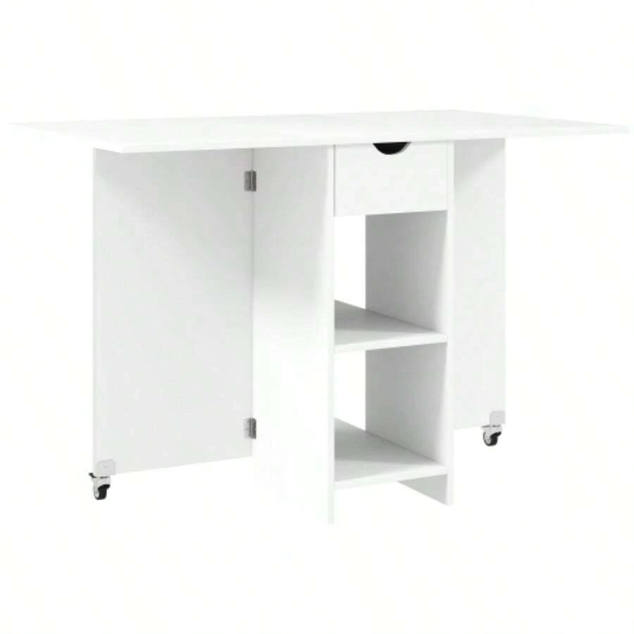 HOMCOM Folding Dining Table, Mobile Kitchen Table For 2 To 4 People With Open Shelves, 1 Drawer, Ideal Folding Table For Small Spaces, Dining Room 114.5 X 70 X 75 Cm, White