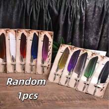 Vintage European-Style Feather Dip Pen – Natural Goose Feathers, Medium Tip, Metal Casing With Exquisite Design, Screw-Top Pen Cap, Water-Resistant And Quick-Drying, And Stain-Resistant, Smooth Writing And Comfortable Grip, Durable And Long-Lasting, Suitable For Artistic Creation And Writing, Back-To-School Season School Supplies - Multicolor - View 11