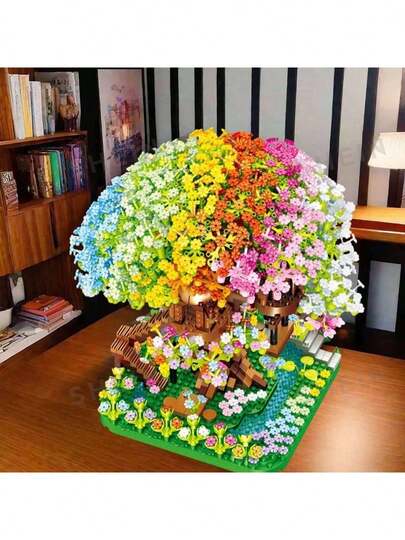 Colorful Cherry Blossom Treehouse, Building Blocks, Stress-Relieving Toy, Interior Model Decoration, Building Block Figurine Set, Romantic And Colorful, Valentine's Day Gift, New Year's Gift.