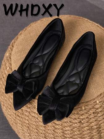 WHDXY Damen Flache Schuhe, Schleifen-Dekor, minimalistisches Design, bequem, Neuankömmling für den Herbst, Schwarz, geeignet für tägliche Unternehmungen, Dates und Lässig