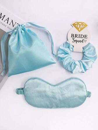 3pcs/Set Wedding Bridesmaid Gift Rhinestone Scrunchie, Faux Silk Sleep Mask, Matching Party Gift Bag Set, Suitable For Daily Use, Wedding, Party, Women