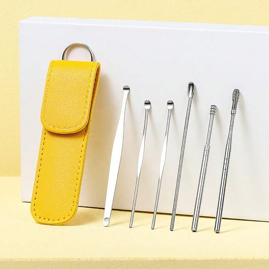 6pcs A Six-Piece Portable Ear Pick Set For Home Use, Including A Spiral Spring Ear Cleaning Tool, Ear Cleaning Kit, Ear Pick, Earwax Removal Kit, Earwax Remover, And Ear Scraper/Washing Tool.Ear Cleaning Kit,Ear Cleaner,Ear Wax Remover,Travel Essential,Travel Accessories,Travel,Stocking Stuffers For Adults,Limpiador De Oídos, - 隨機 - 查看 1