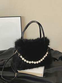 Yogodlns 轻便、便携、蓬松、柔软、毛绒休闲时尚Y2K毛绒便携包，时尚独特原创单肩包，女士休闲简约百搭手提包，适合女孩、女士、大学生、职场新人及白领，秋冬季必备，适用于工作、办公、通勤等场合。 - 黑色 - 查看 7