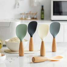 2 Pack Silicone Rice & Potato Server With Wooden Handle - Durable, Heat-Resistant Kitchen Spoon For Nonstick Pans And Cookers, Durable Standing Rice Spatula Serving Spoon For Grains - 綠色 - 查看 2