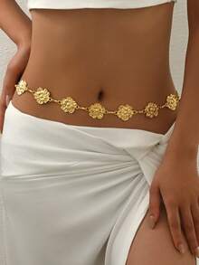 1pc Minimalist Gold Flower Boho Style High-End Waist Chain, Suitable For Weddings, Banquets, And Parties - Gold - View 3