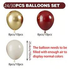 24pcs/30pcs Red And Gold Balloons, Burgundy And Gold Balloons, Chestnut Colored Balloons, Metallic Gold And Ivory Latex Balloons, Helium Supported, Suitable For Wedding, Anniversary, Engagement, Birthday Party Decoration - Multicolor - View 8