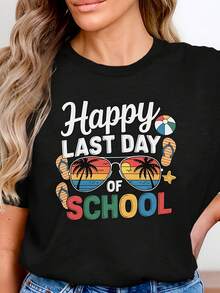 Camiseta "Feliz último día de clases", camiseta de vacaciones de verano, camiseta de fin de año escolar, diseño retro de playa, regalo de celebración para profesores y estudiantes. - Negro 3 - Ver 1