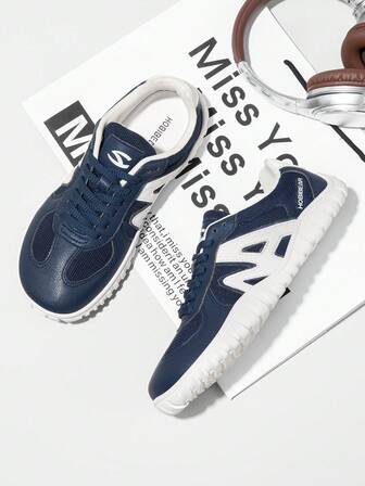 1 Pair Geometric Pattern PU Leather Lace-Up Plus Size Men's Sneakers, Wide Fit Casual Gym Shoes For Fitness, All Season, Extra Wide Toe Box Minimalist Workout Shoes