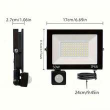 防水LED泛光灯，带可调节运动传感器 - 30W/50W，冷白光，适用于室内外，黑色铝合金材质，LED泛光灯
