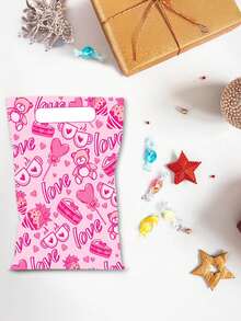 30pcs Valentine's Day Party Tote Bag Plastic Treat Bag With Handle Valentines Candy Bags Heart Goodie Bags For Valentine's Day Party Favor Supplies Classroom Gift Exchange, Valentine Party Favors, Holiday Gift Packaging, Festive Party Decorations