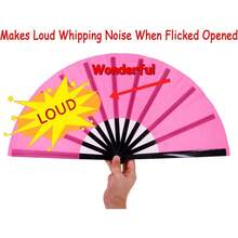 Amajiji Large Folding Fan Rave Fan Popping Fans For Line Dancing Clacking Fans For Boots On The Ground Dance,Party,Decoration,Festival - Hồng - Xem 3