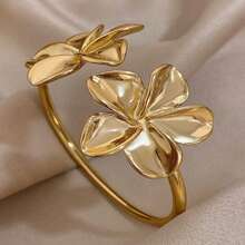Fashion  Flower Cuff Bracelet For Women Vintage Elegant Waterproof Bangles Female Wedding Party Accessories 2025 - AYAGold - 查看 4